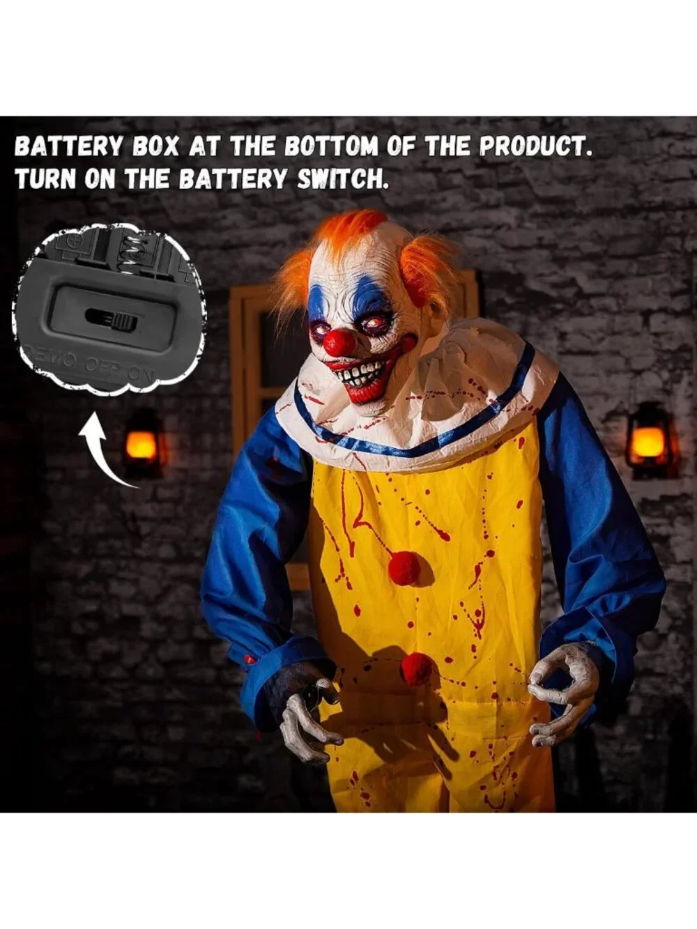 6ft Animated Killer Clown Decoration - Motion Activated, Creepy Sounds & Light